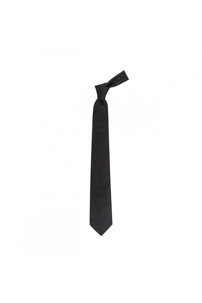 1001 Kravat Black Herringbone Patterned 8 cm Wide Wool Silk Blended Tie