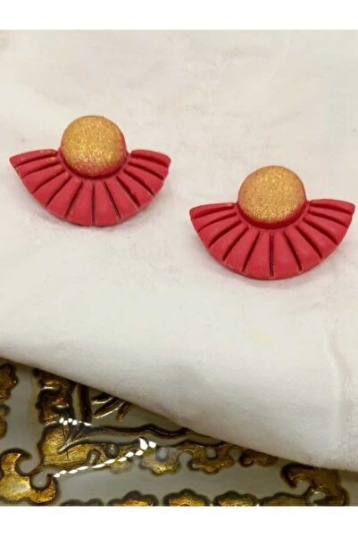 kaikosa Special Design - Metalic Red Polymer Bristle and Gold Detailed Counter Village Earrings