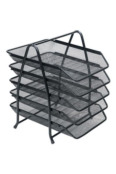 Rubenis Fixed 5-Piece Black Metal Perforated Document Shelf
