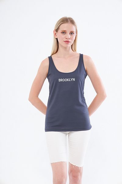 YÜKSEL IŞIK Brooklyn Printed Anthracite Sports Tank Top - Thick Strap