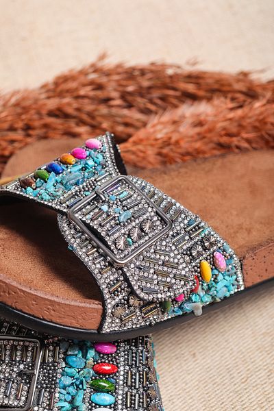StWenn Γυναικείες παντόφλες New Season Stoned Single Band Beaded - Χαμηλό τακούνι