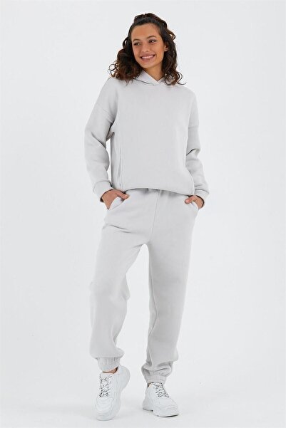 ESPİNA Γυναικείο σετ φούτερ με ελαστική μέση και πόδια με τρεις κλωστές Fleece Oversize