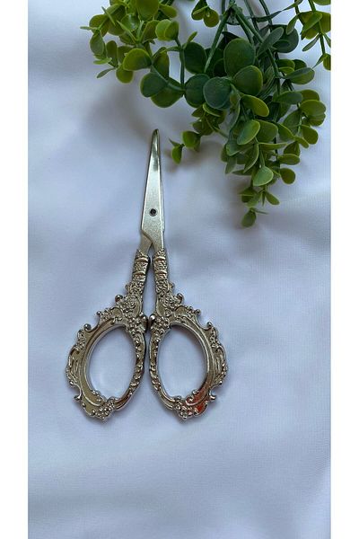 Z&B FLOWERS Embroidery Detailed Silver Promise Engagement Scissors