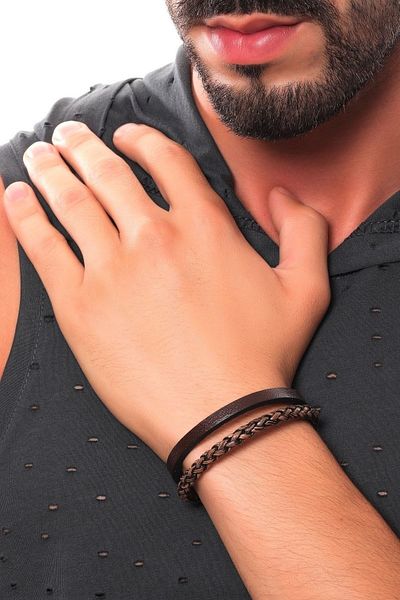 LABALABA Men's Brown Leather Bracelet - Combination Model