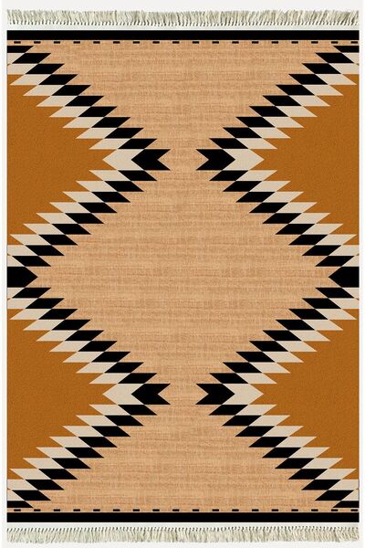 kilim home Covor decorativ țesut cu model geometric, aspect de paie, din seri...