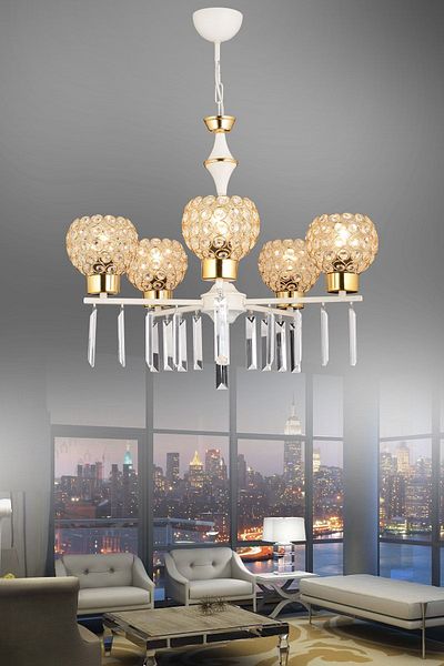 SONSUZ AYDINLATMA&AVİZE Mevlana 5-Piece White Optigon Head Luxury Upward Facing Crystal Stone Chandelier