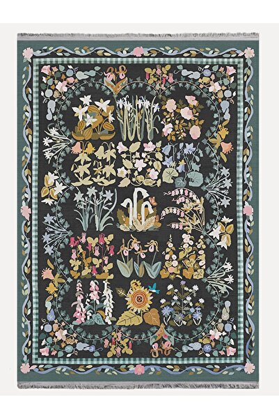 kilim home Mars 2188 Yeşil Çiçek Temalı Geleneksel Motifli Etnik Desenli Yıka...