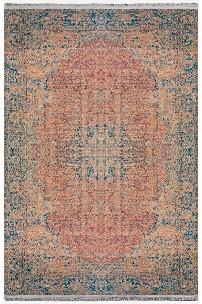 kilim home Mars Serisi Mavi Ve Kahve Tonlarında Eskitme Otantik Desen Kaymaz ...