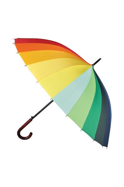 Genel Markalar Rb-056 24 Telli Gökkuşağı Şemsiye Fiber Ağaç Saplı