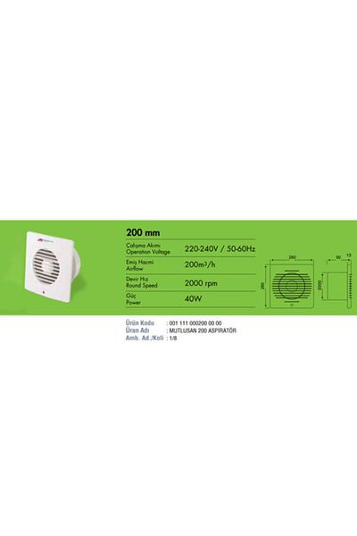 Mutlusan White Aspirator 2000 Rpm 40w 200 mm