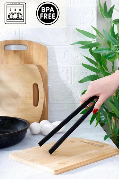 HOMENIVA Black Silicone Tongs – Fireproof Non-Stick