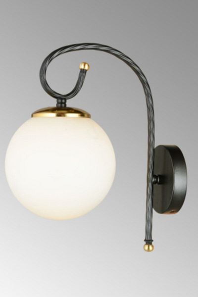 SONSUZ AYDINLATMA&AVİZE Black Azra White Globe Glass Downward Facing Modern Sconce