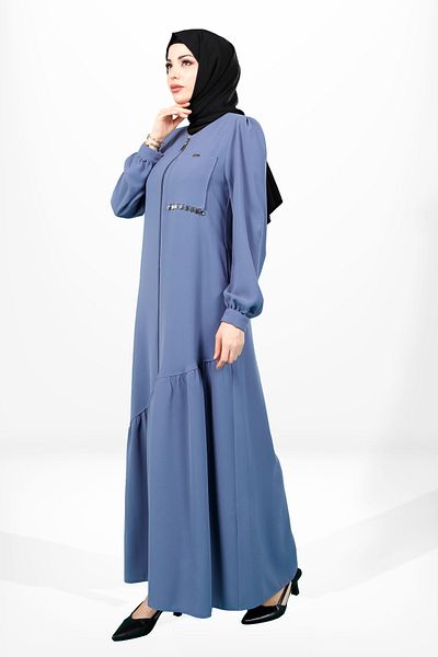 Beyza Ασύμμετρη φούστα Indigo Colored - Λεπτομέρεια με φερμουάρ και πέτρα με φούστα 3898