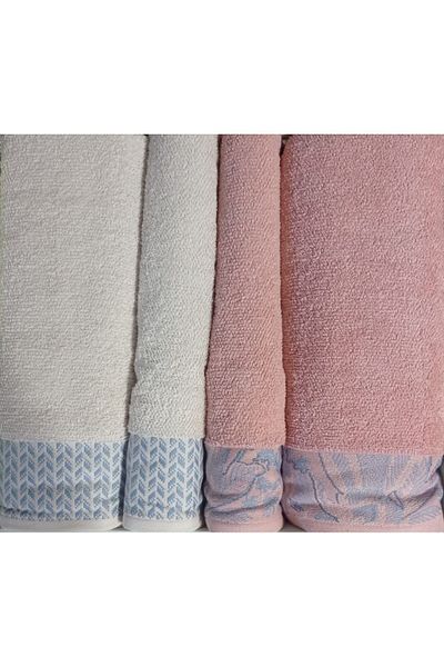 Özdilek Candidum Pink-Cream/Blue Bamboo Οικογενειακό Σετ μπάνιου και πετσετών