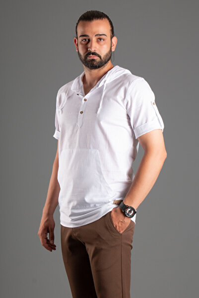 ZEKİ ÖZER Tricou alb pentru bărbați cu glugă