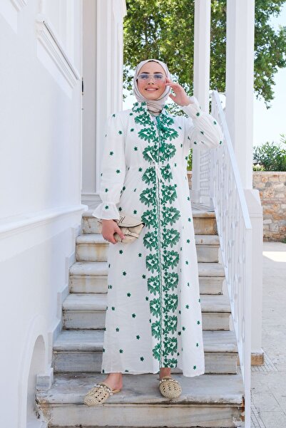 LOCCO Green Dress - Floral Embroidery Detail