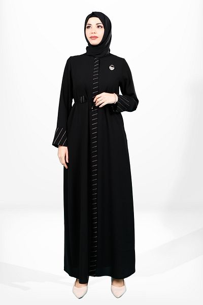 Beyza Μαύρη ριγέ ζώνη με φερμουάρ Ferace 3925 - Πλαϊνές τσέπες