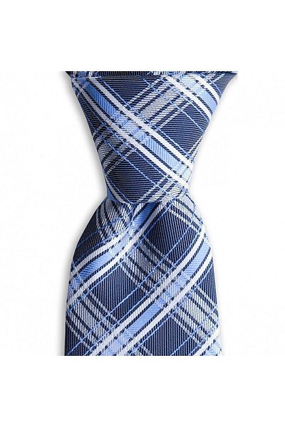 1001 Kravat Men's Dark Blue Plaid Patterned 7 cm Wide Silk Tie