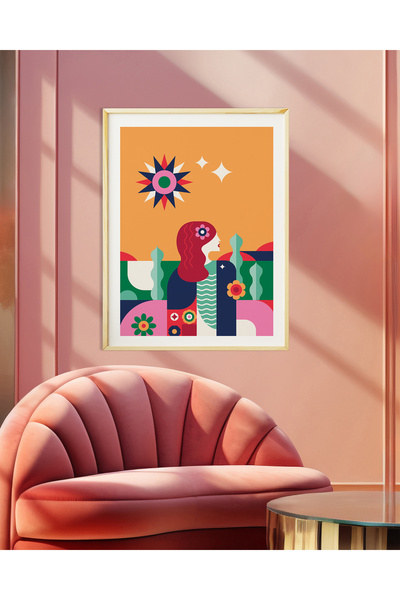 Ayışığı Dizayn Комплект за стена с максималистична червенокоса жена и рамка о...