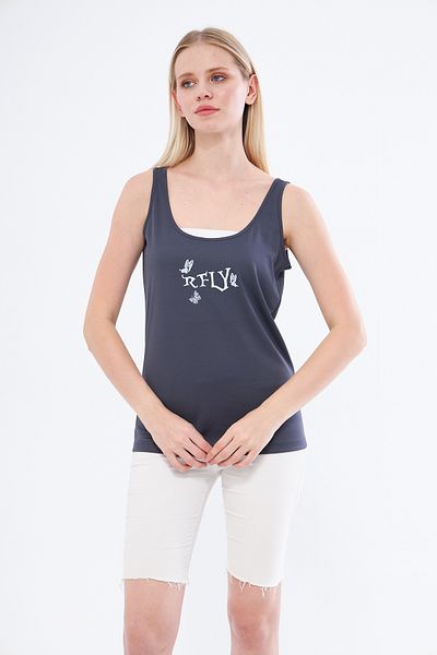 YÜKSEL IŞIK Anthracite Color Athlete Undershirt - Thick Straps and Rely Printed