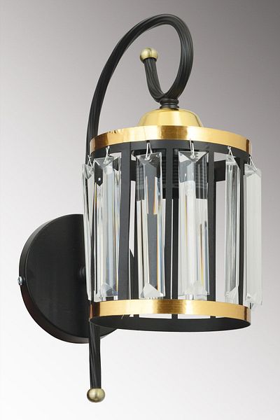 SONSUZ AYDINLATMA&AVİZE Tower Black Crystal Stone Yellow Striped Cylinder Downward Facing Modern Sconce