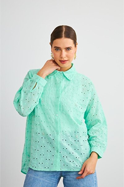 Basicpark Chiko Stone Embroidered Mint Embroidery Shirt