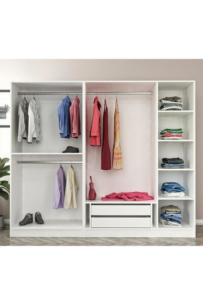 CANBAZ FURNİTURE Esla Modüllü 5 Cam Kapaklı Giyinme Dolabı % 100 MDF (KURULUM DAHİL)