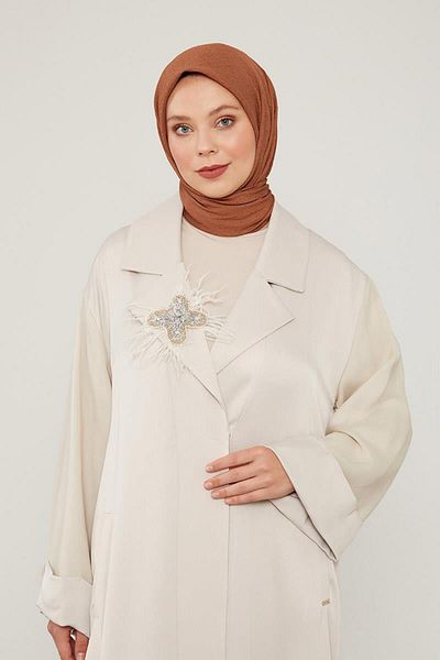 Levidor Beige Organza - Ferace Collar Detailed
