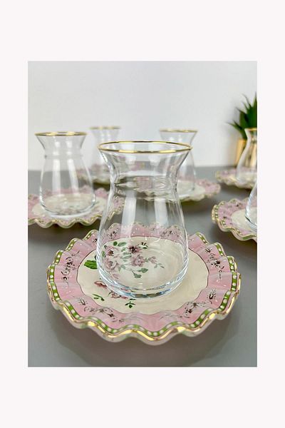 Glore Luxury Crystal Glass Roses 6-Piece Tea Set