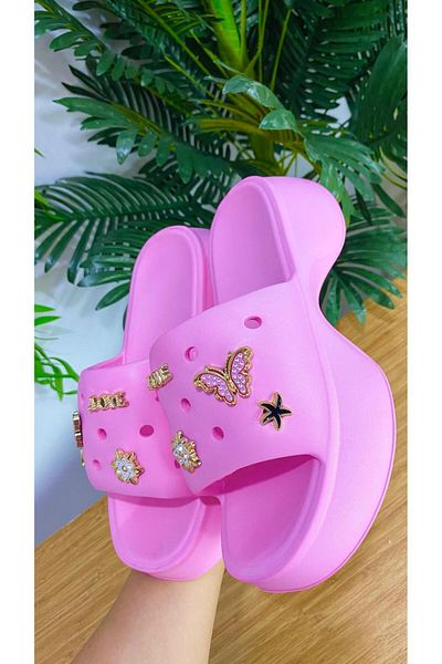 Sinem Çeyiz Sonimix Ezo 156 - Luxury Beach and Sea Slippers with Stoned Butterfly Pattern