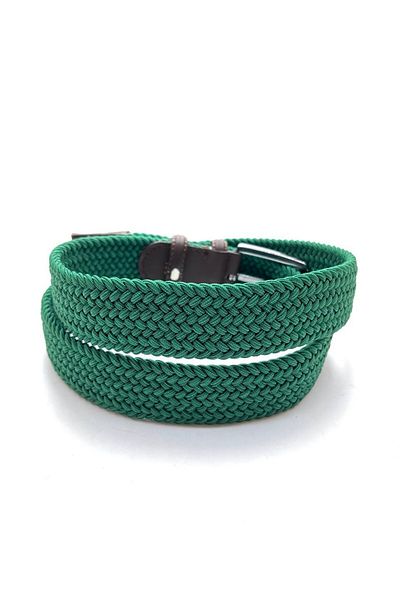 GİRAY Green Unisex Flexible Elastic Knitted Kimberly Belt - Real Leather Detailed