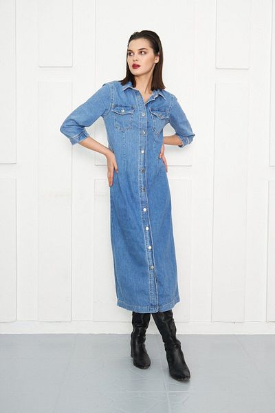 Kutaf Rochie lungă din denim cu nasturi