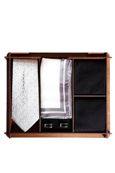 1001 Kravat Birthday Gift Boxed Silk Tie Silk Handkerchief Men's Gift Set with Metal Cufflink Bamboo Socks