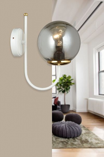 SONSUZ AYDINLATMA&AVİZE White UFO Smoked Glop Glass Upward Facing Modern Sconce