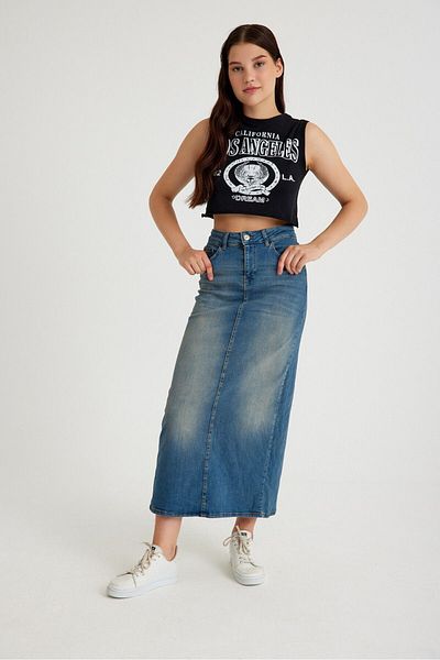 Kutaf Fustă lungă de jeans cu fantă