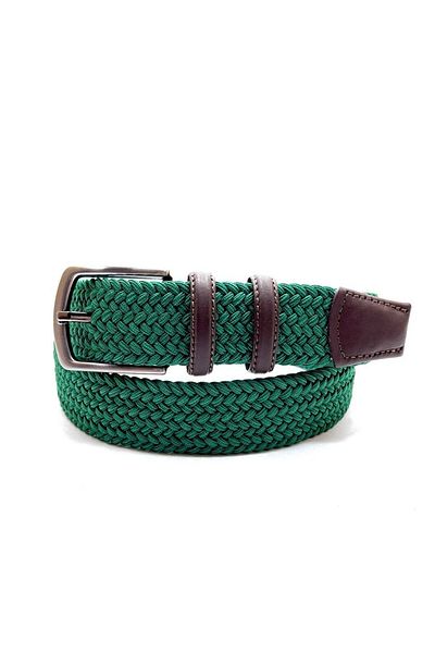 GİRAY Green Unisex Flexible Elastic Knitted Kimberly Belt - Real Leather Detailed