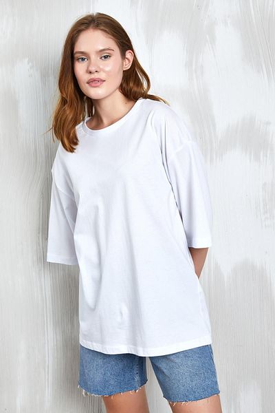 minaaise Tricou oversize alb din bumbac pieptănat - 25358
