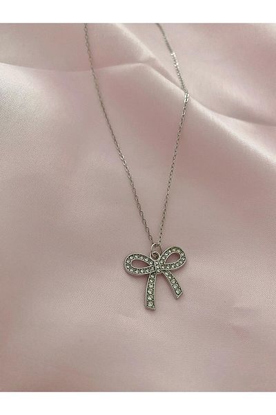 bohemian takı tasarim Coquette Zircon Stone Bow Necklace