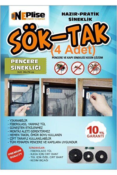 oneplise Pratik - Hazır Sineklik 80 X 150 Cm (Sök Tak) Pencere Sinekliği (4'l...