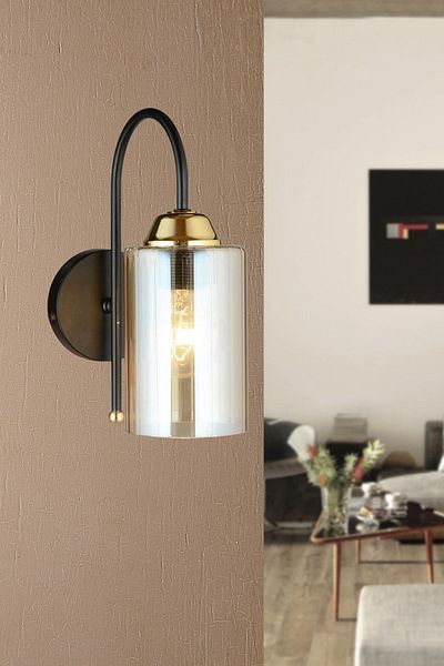 SONSUZ AYDINLATMA&AVİZE Black UFO Cylinder Glass Downward Facing Modern Sconce