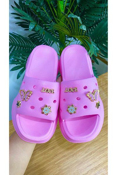 Sinem Çeyiz Sonimix Ezo 156 - Luxury Beach and Sea Slippers with Stoned Butterfly Pattern