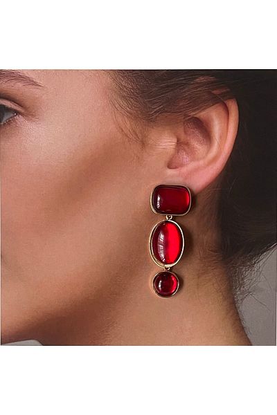 Rupen Kraft Moire Cat Eye Glass Stone Very Stylish Evening Dress Earrings Kokoş Earrings