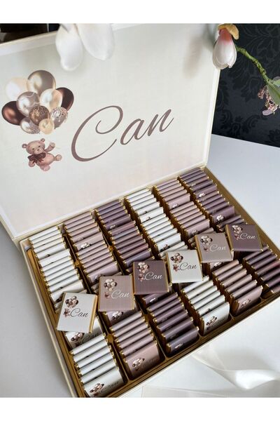 Minemiss Tasarım Kutulu İsme Özel Tasarımlı Kız-Erkek Bebek Çikolatası 100 Ad...