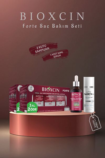 Bioxcin Forte Shampoo Set - 3-Pack Buyer, 2-Pack Pay, 2 Boxes + Forte Serum 50ml + Gel Gift