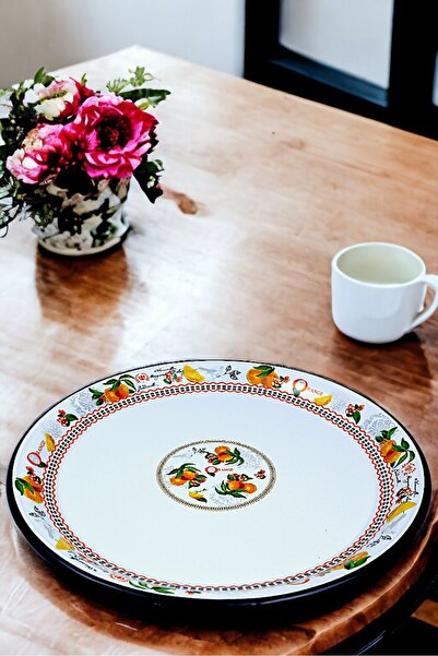 İnci Emaye رقم 50 أدوات مائدة من المينا، صينية تقديم الطعام، طاولة أرضية من الزنك ~ 48 سم