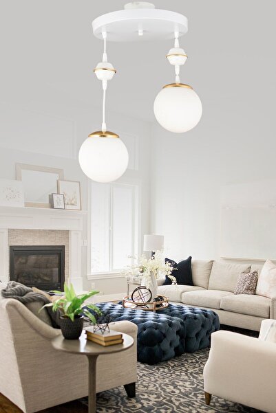 Genel Markalar Sarkıt Tepsi Beyaz 2'li Beyaz Glop Camlı Aşağı Bakan Lüks Avize