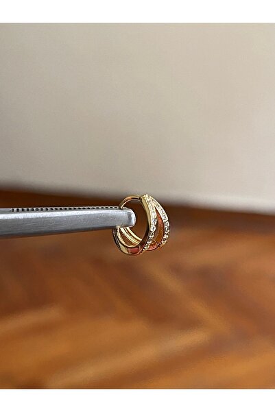 Rupen Kraft 316 L Cerrahi Çelik Zirkon Taşlı Çift Halka Detaylı Kıkırdak Heli...