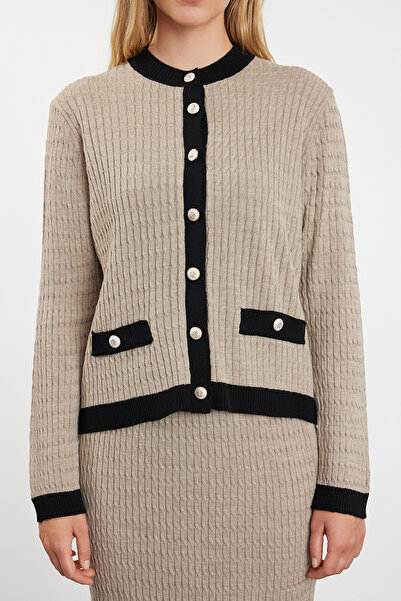 Trendyol Modest Σετ πλεκτών ζακέτα και φούστα βιζόν - Μαλλιά πλεγμένα, TCTAW25US00004