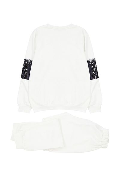 TRENDYOLKIDS Girl's Ecru Seasonal Set - Thin Sequined Knitted Top and Bottom Set Tkdaw25au00022