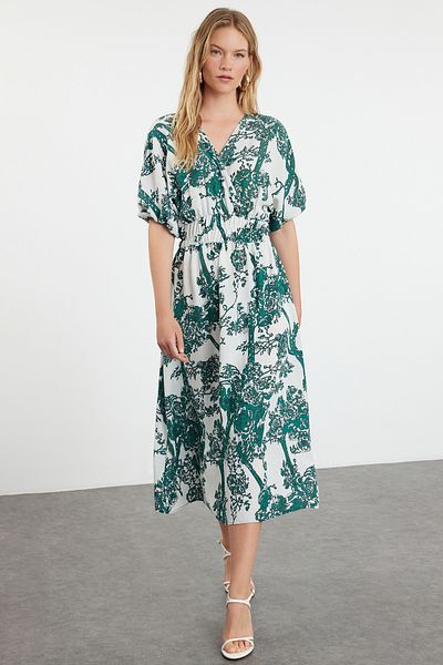 Trendyol Collection Green Floral Print Double-breasted A-line Midi Dress - TWOSS24EL01028
